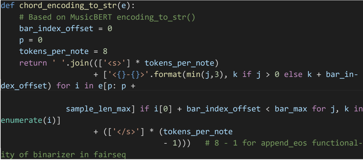 A screenshot of Python code that was used to turn a chord into a string as one of the encodings proposed in the paper